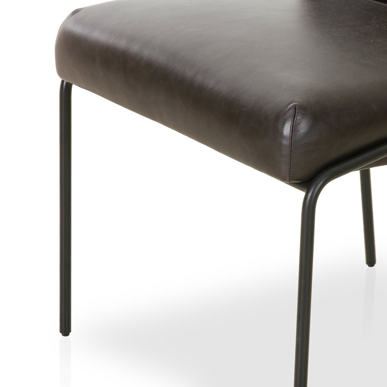Laina Black Genuine Leather Upholstered Side Chair