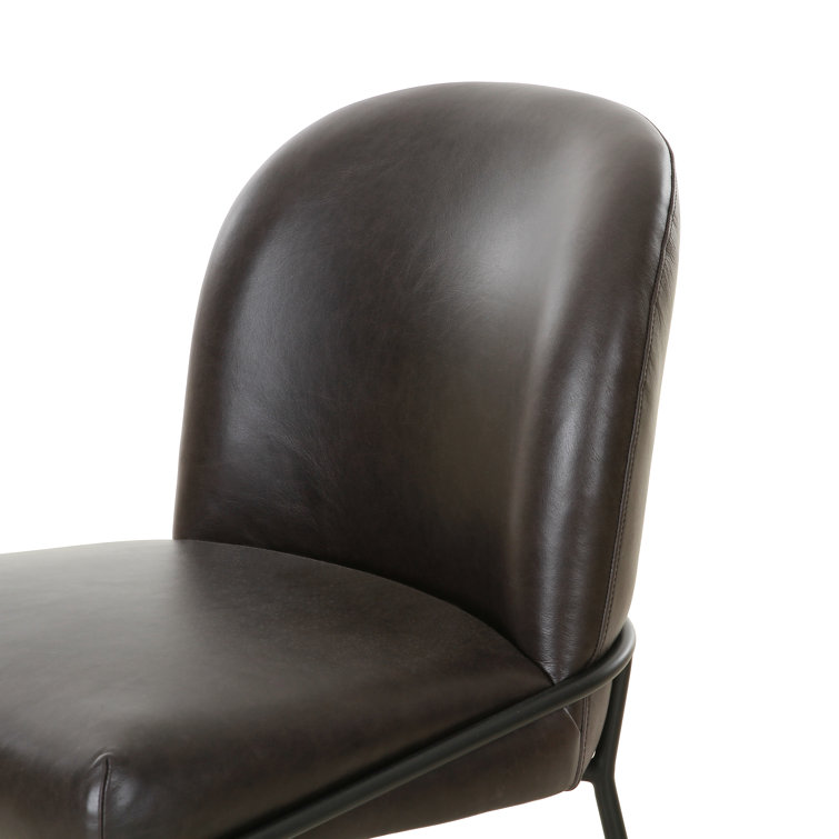 Laina Black Genuine Leather Upholstered Side Chair