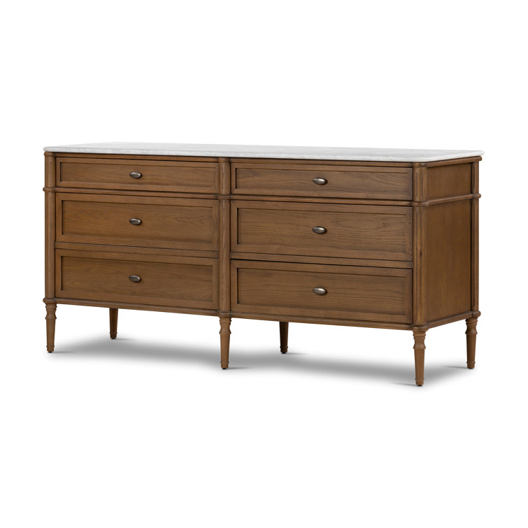 Toasted Oak Double Dresser with Marble Top and Levelers
