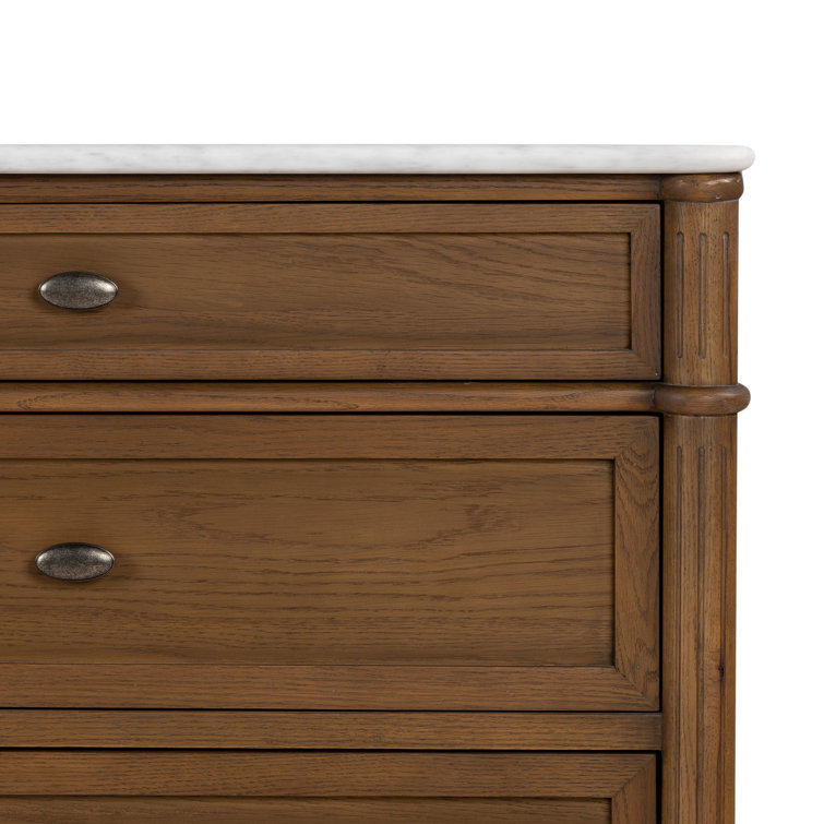 Toasted Oak Double Dresser with Marble Top and Levelers