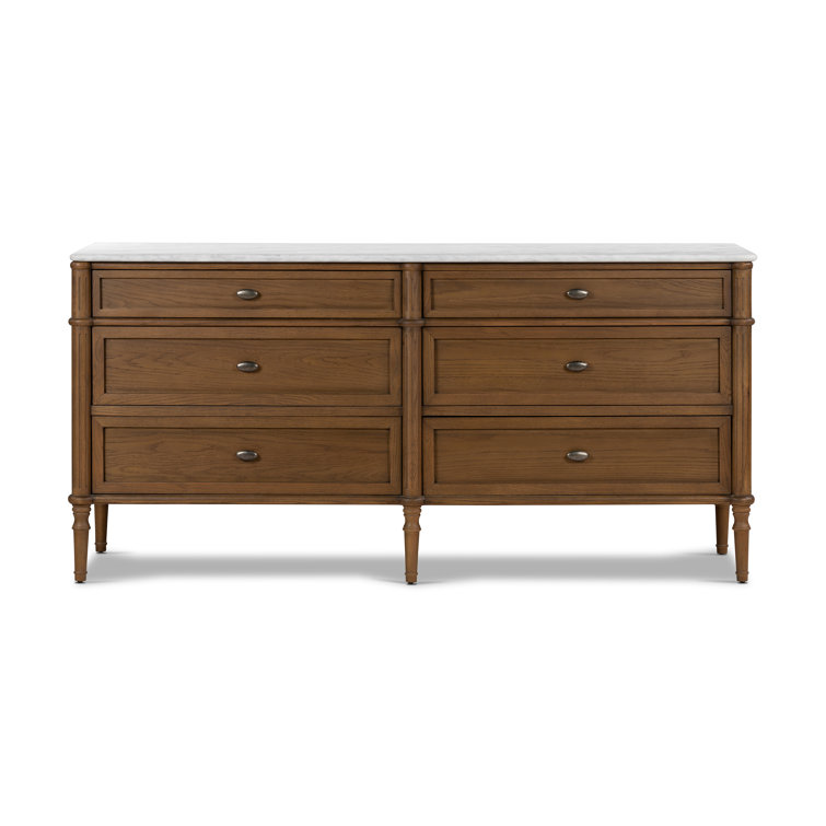 Toasted Oak Double Dresser with Marble Top and Levelers