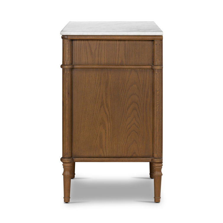 Toasted Oak Double Dresser with Marble Top and Levelers