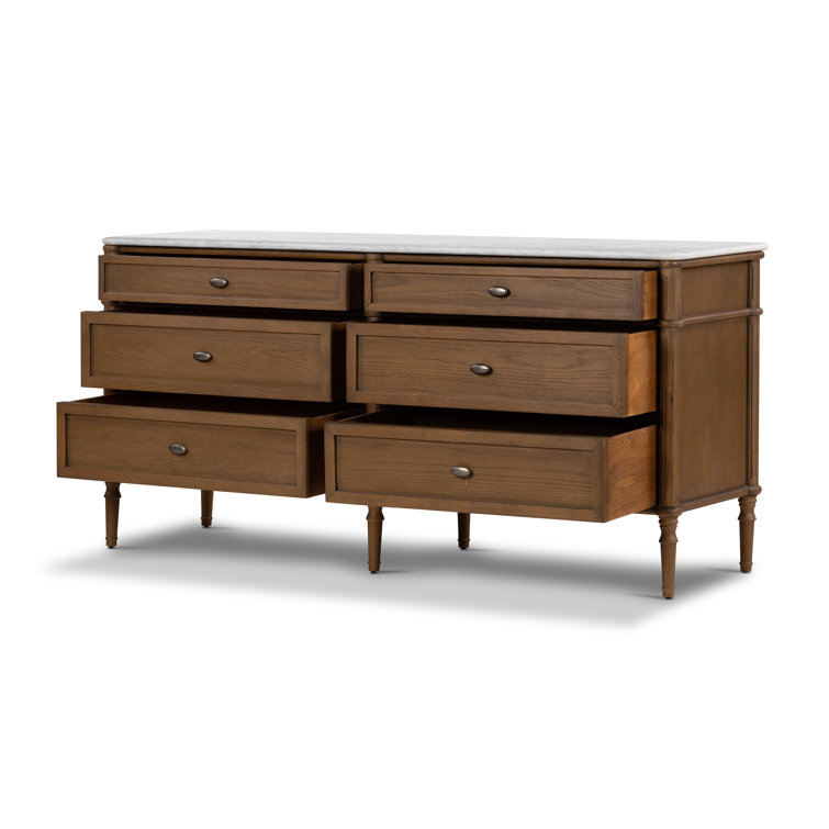 Toasted Oak Double Dresser with Marble Top and Levelers