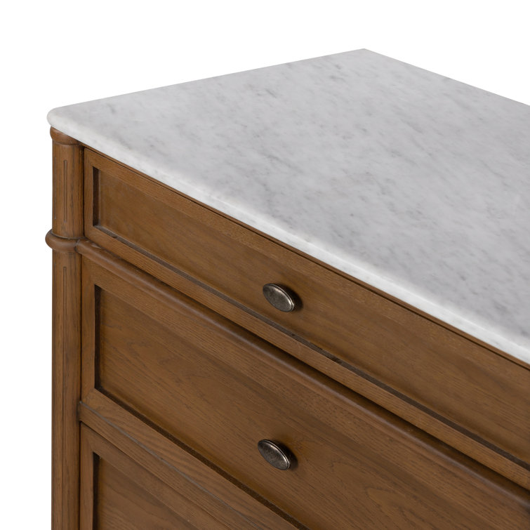 Toasted Oak Double Dresser with Marble Top and Levelers