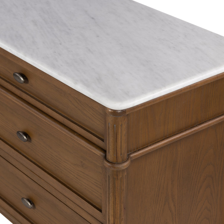 Toasted Oak Double Dresser with Marble Top and Levelers