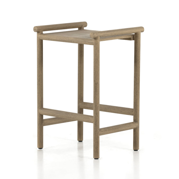 Teak and Beige Upholstered Counter Stool with Cushion