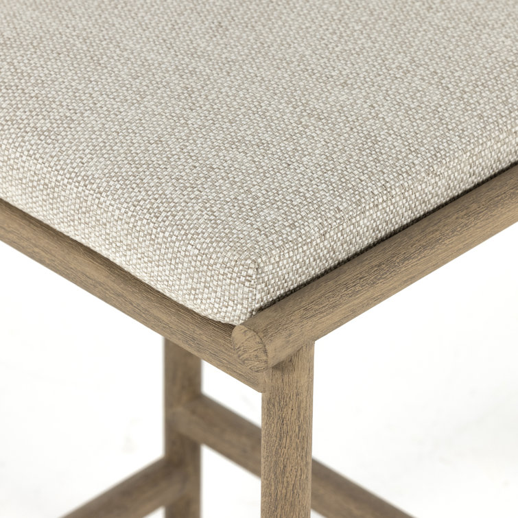 Teak and Beige Upholstered Counter Stool with Cushion