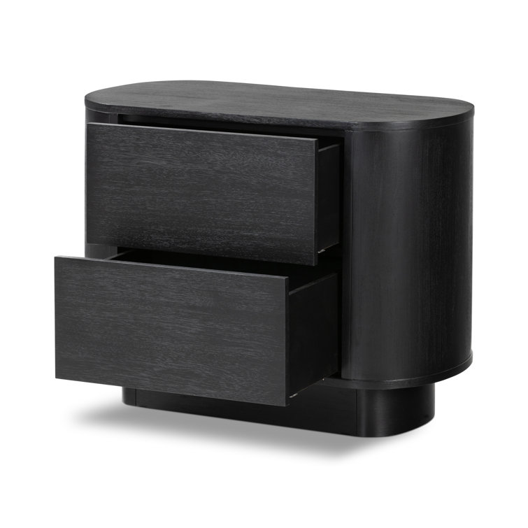Black Acacia 2-Drawer Modern Nightstand