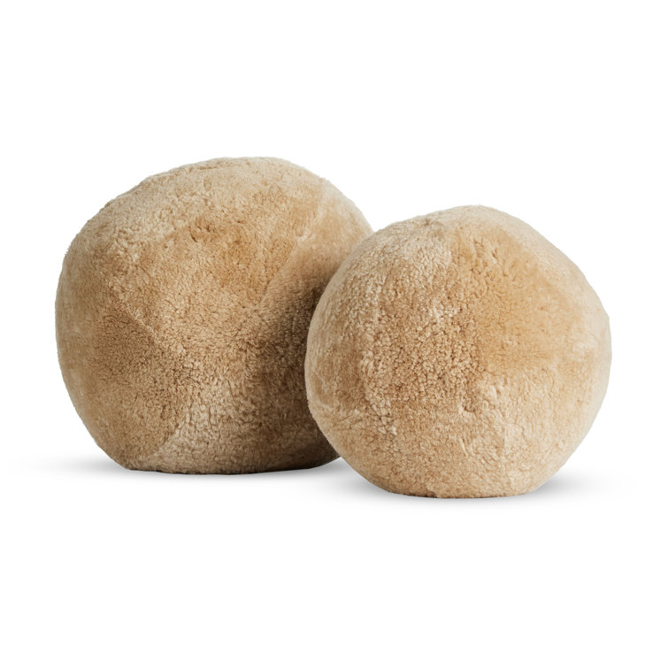 Beige Shearling Round Pillow Set with Down Alternative Fiber