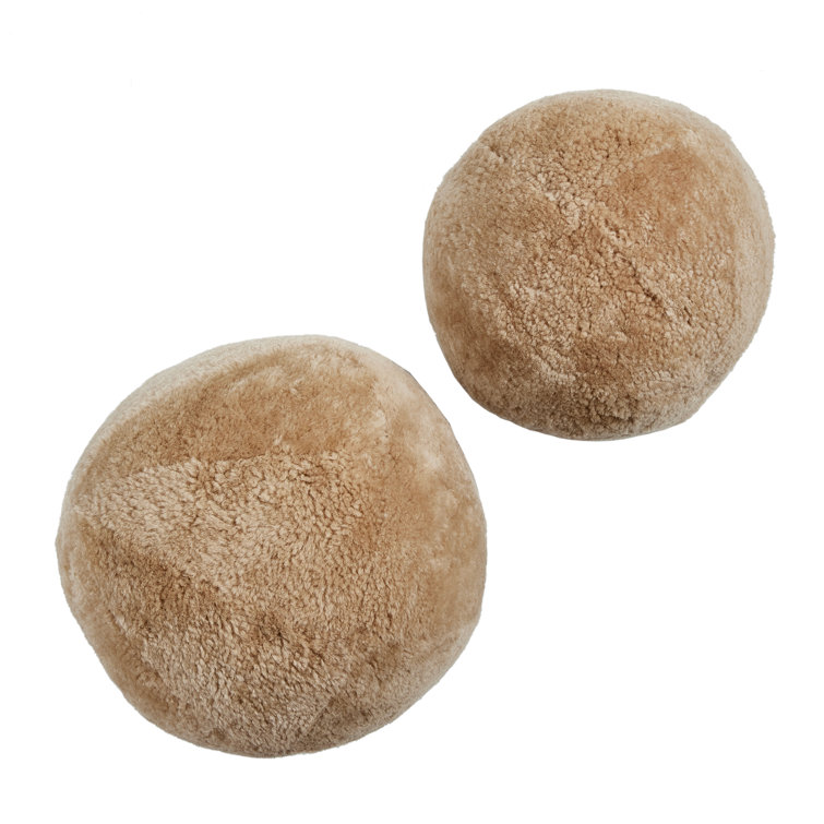 Beige Shearling Round Pillow Set with Down Alternative Fiber