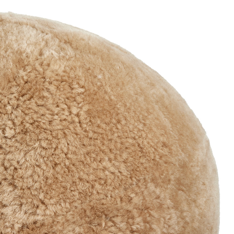 Beige Shearling Round Pillow Set with Down Alternative Fiber
