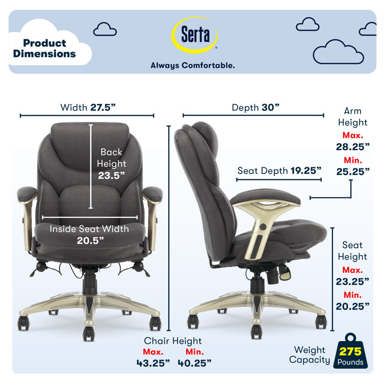 ErgoFlex Executive Mid-Back Chair in Dark Gray with Swivel & Adjustable Arms