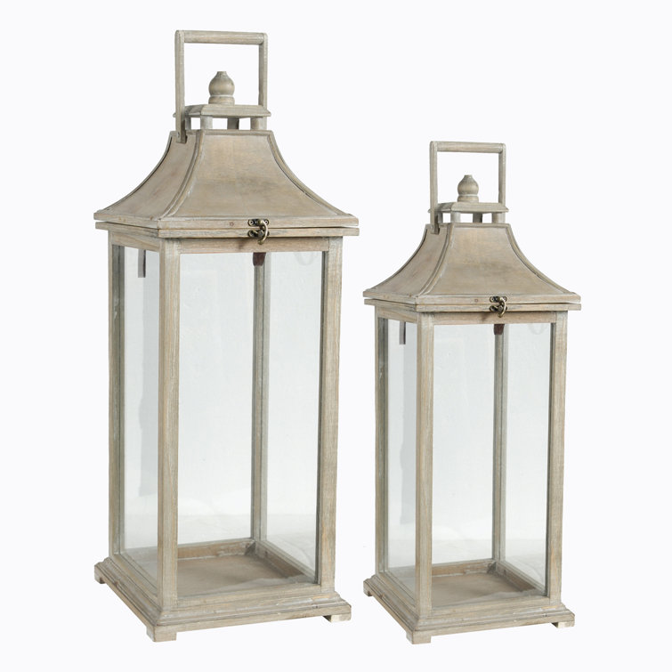 Tall Whitewood Hanging Garden Candle Lanterns, Set of 2