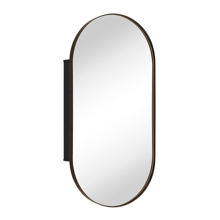 Oval Matte Black Metal Framed Medicine Cabinet with Mirror