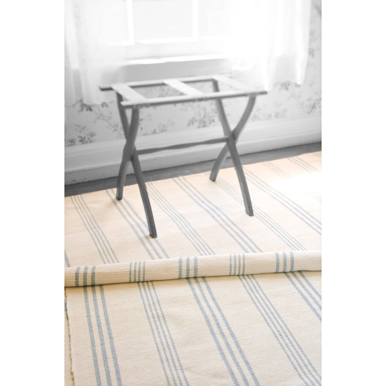 Modern Handmade Cotton Stripe Rug 9' x 12' in Blue