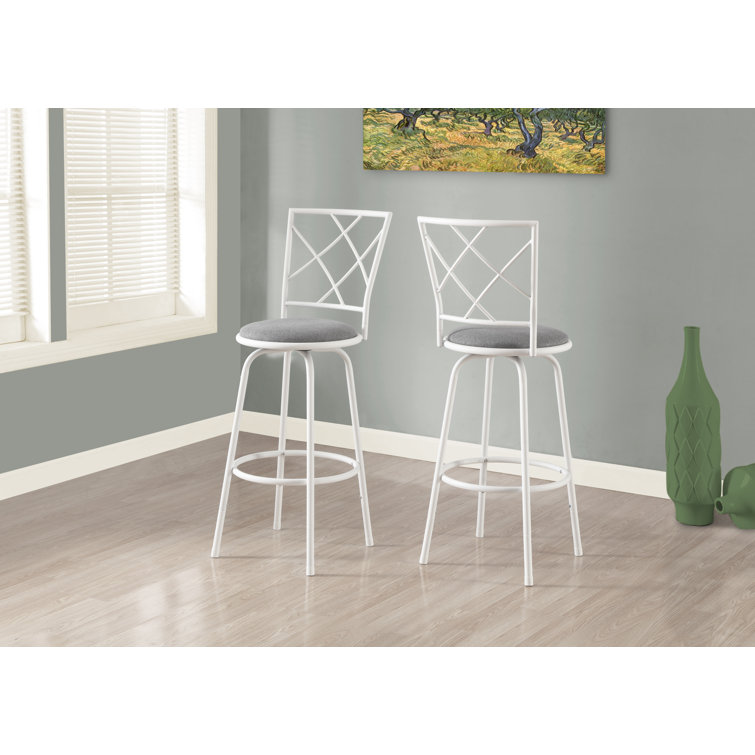 White and Gray Metal Swivel Bar Stools with Criss-Cross Back, Set of 2