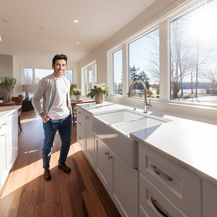 Turner Crisp White Fireclay Double Bowl Farmhouse Kitchen Sink