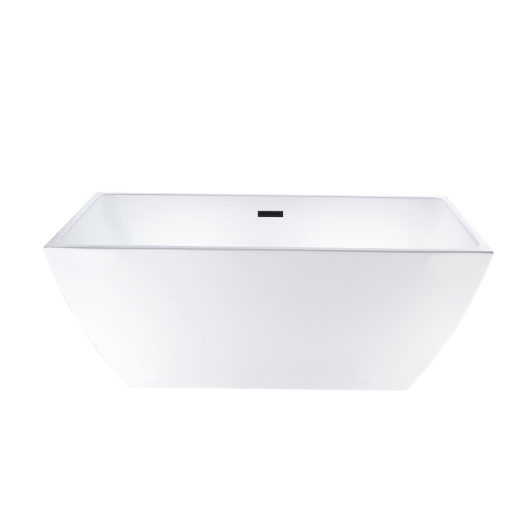 White and Matte Black Acrylic Freestanding Soaking Bathtub, 59 Inches