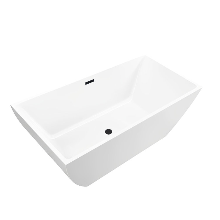 White and Matte Black Acrylic Freestanding Soaking Bathtub, 59 Inches