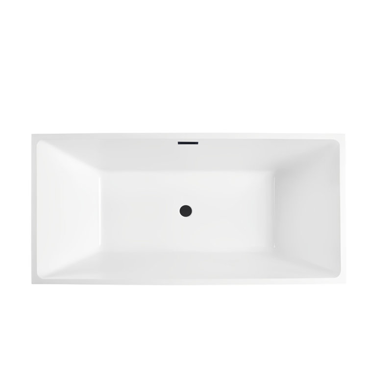 White and Matte Black Acrylic Freestanding Soaking Bathtub, 59 Inches
