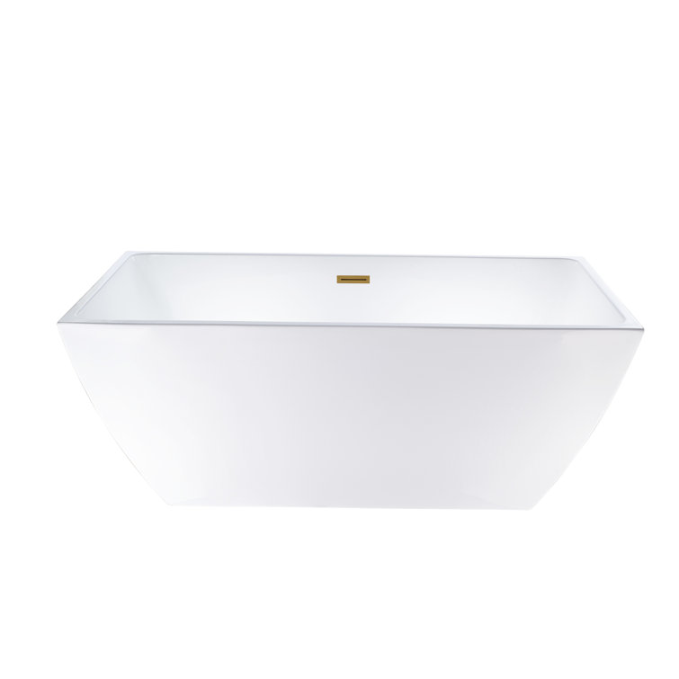 White Acrylic Freestanding Soaking Bathtub with Gold Drain