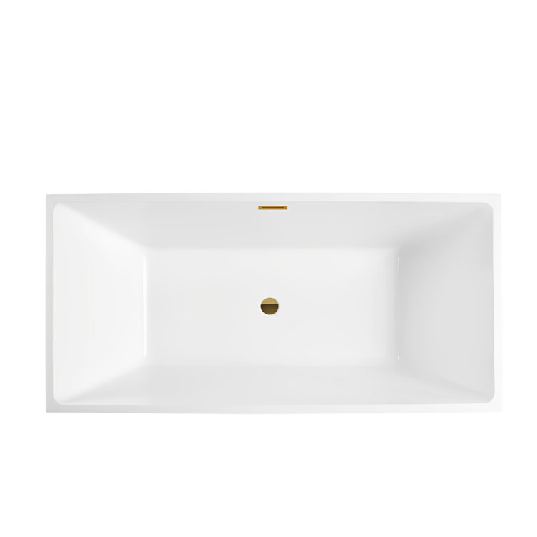 White Acrylic Freestanding Soaking Bathtub with Gold Drain