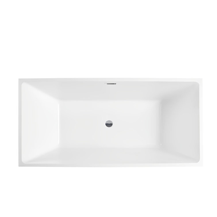 White Acrylic Freestanding Soaking Bathtub, 59" x 30"