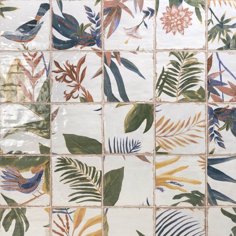 Sonata Decor 8" x 8" Multicolor Ceramic Wall Tile