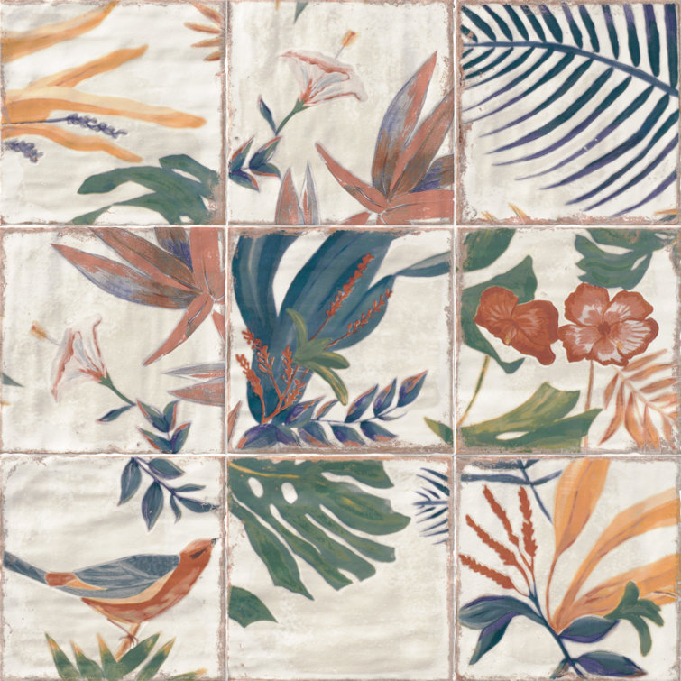 Sonata Decor 8" x 8" Multicolor Ceramic Wall Tile