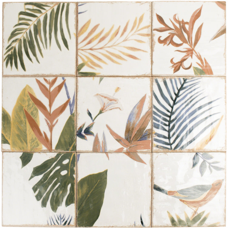 Sonata Decor 8" x 8" Multicolor Ceramic Wall Tile