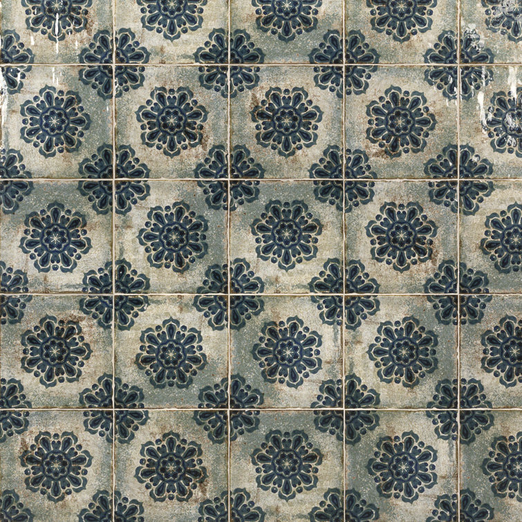 Angela Harris 8" x 8" Blue Patterned Ceramic Wall Tile