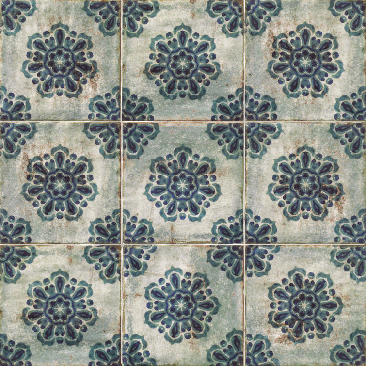 Angela Harris 8" x 8" Blue Patterned Ceramic Wall Tile