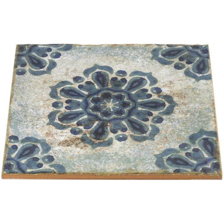 Angela Harris 8" x 8" Blue Patterned Ceramic Wall Tile