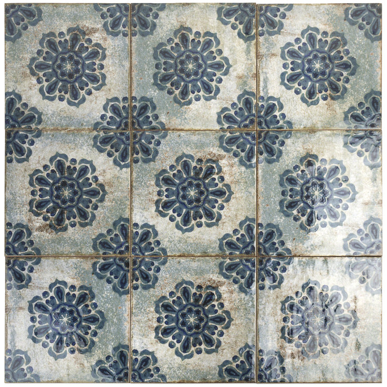 Angela Harris 8" x 8" Blue Patterned Ceramic Wall Tile