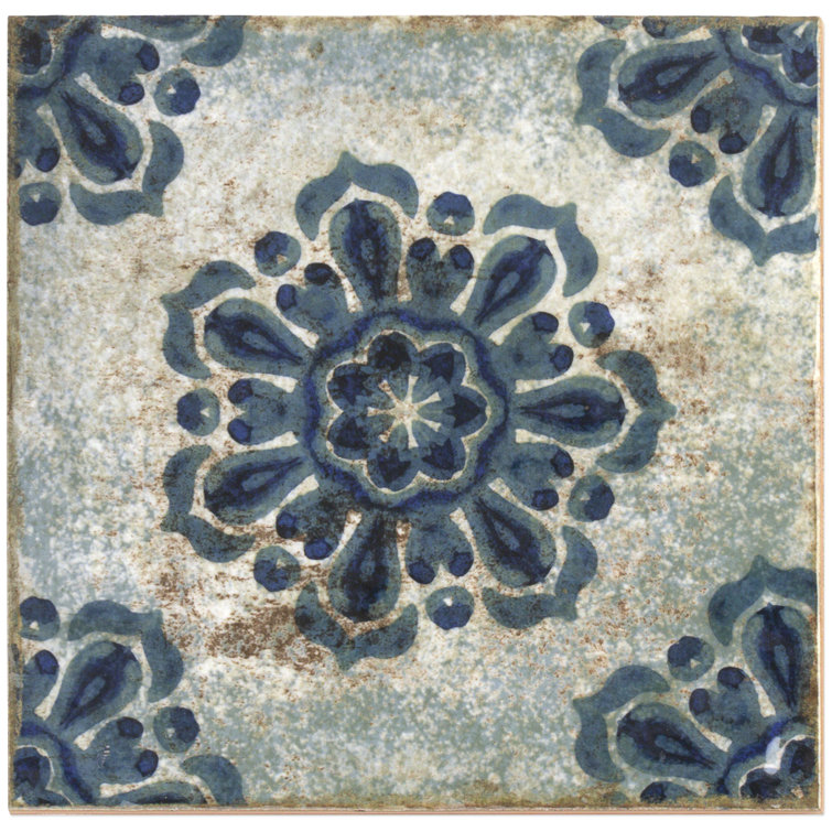 Angela Harris 8" x 8" Blue Patterned Ceramic Wall Tile