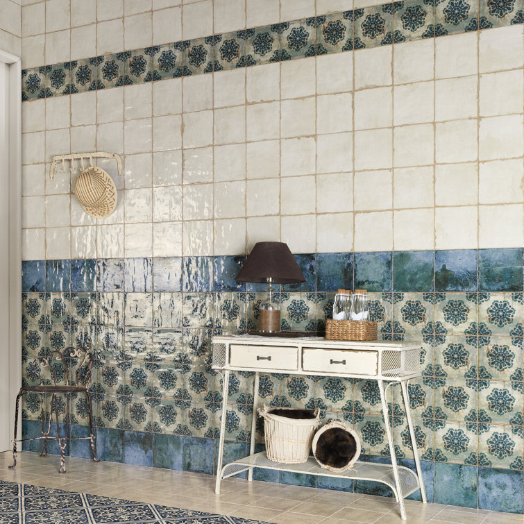 Angela Harris 8" x 8" Blue Patterned Ceramic Wall Tile