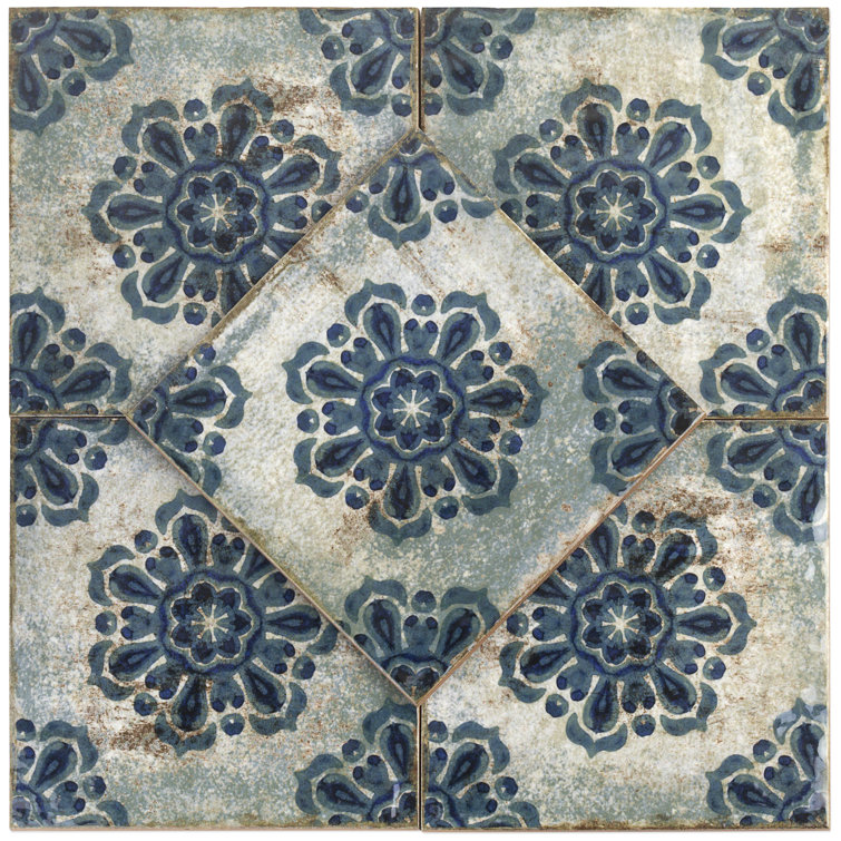 Angela Harris 8" x 8" Blue Patterned Ceramic Wall Tile