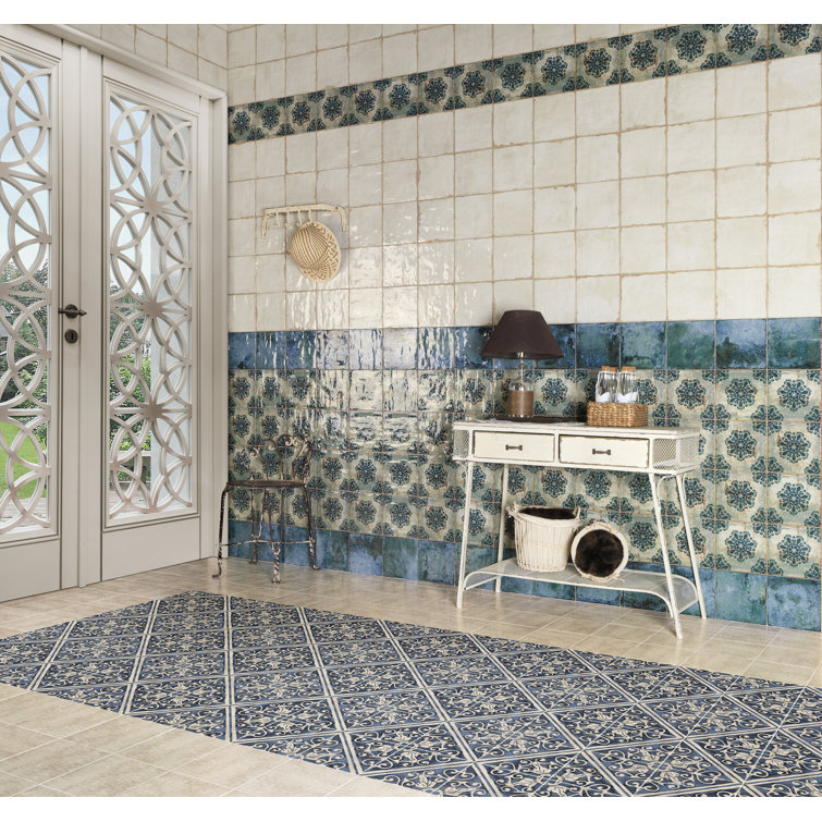 Angela Harris 8" x 8" Blue Patterned Ceramic Wall Tile