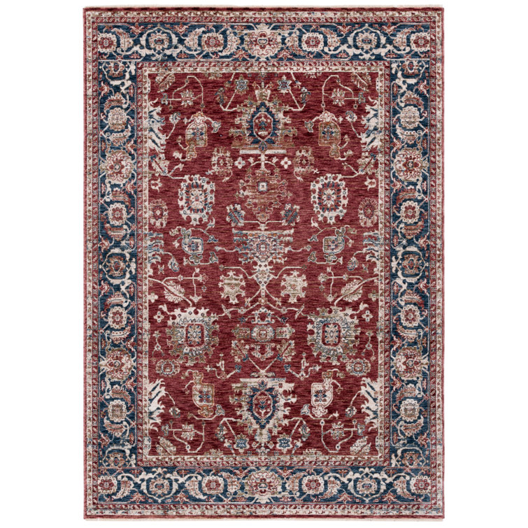 Elegant Bennet Red & Dark Blue Oriental Medallion Area Rug