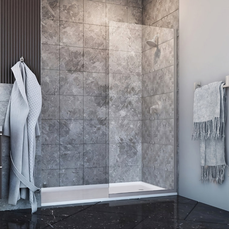 34'' x 76'' Clear Glass Fixed Shower Door with Brushed Nickel Frame