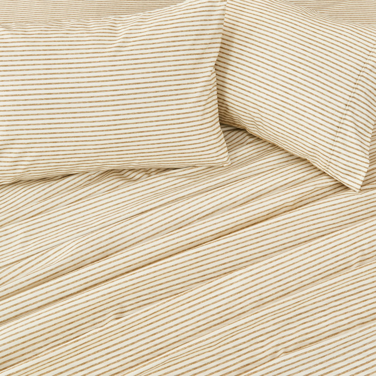 Queen Light Taupe Striped Microfiber Sheet Set
