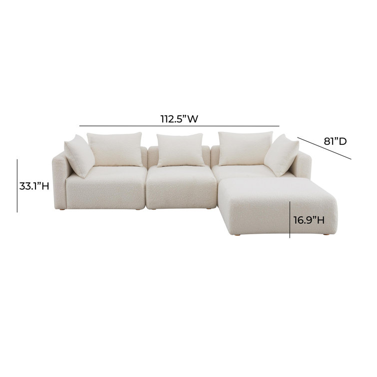 Cream Boucle Four-Piece Modular Sectional with Ottoman