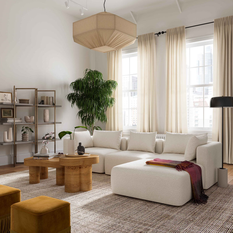 Cream Boucle Four-Piece Modular Sectional with Ottoman