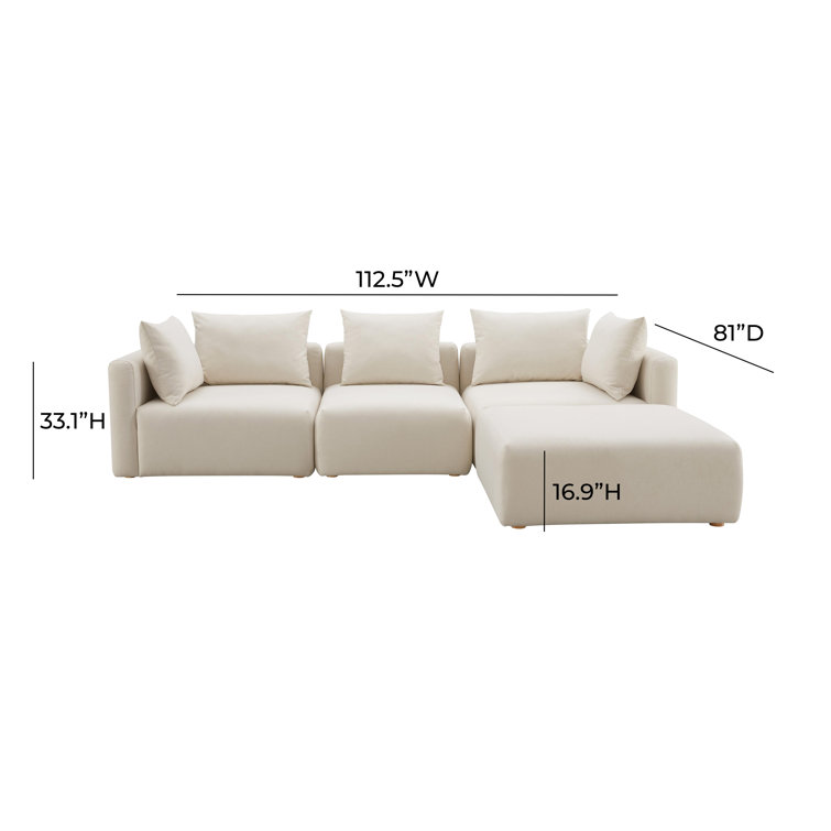 Cream Linen 4-Piece Modular Sectional with Ottoman