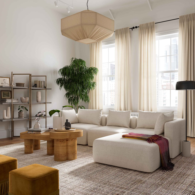 Cream Linen 4-Piece Modular Sectional with Ottoman