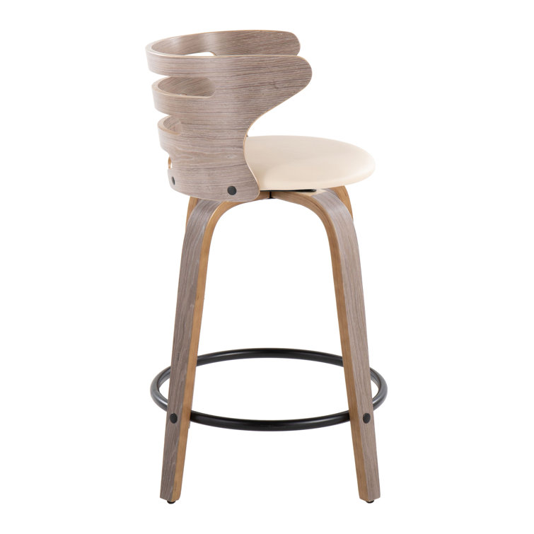 Cream and Light Gray Swivel Wood Counter Stool Set