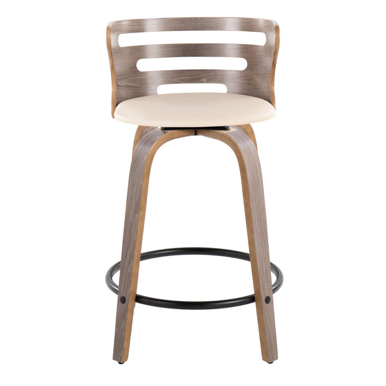 Cream and Light Gray Swivel Wood Counter Stool Set