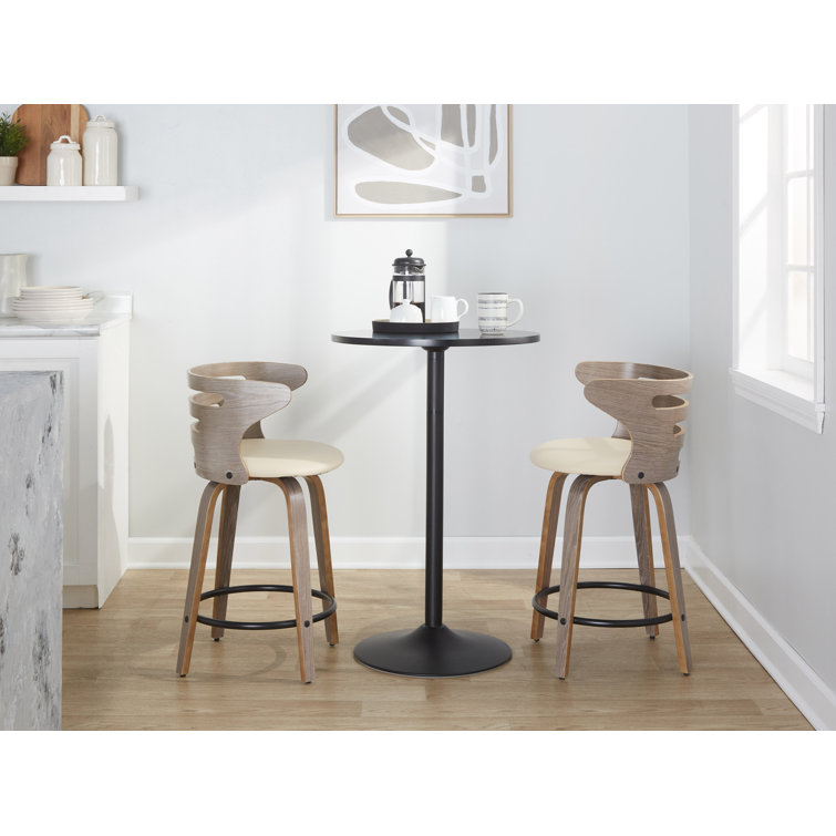 Cream and Light Gray Swivel Wood Counter Stool Set