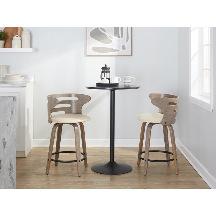 Cream and Light Gray Swivel Wood Counter Stool Set