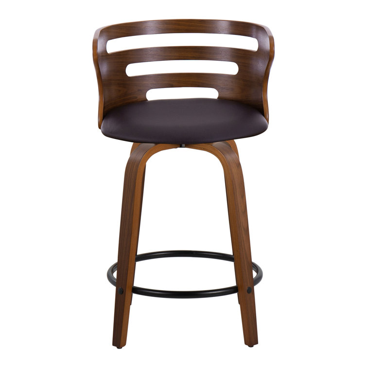 Walnut and Black Swivel Counter Stools with Bent Wood Back